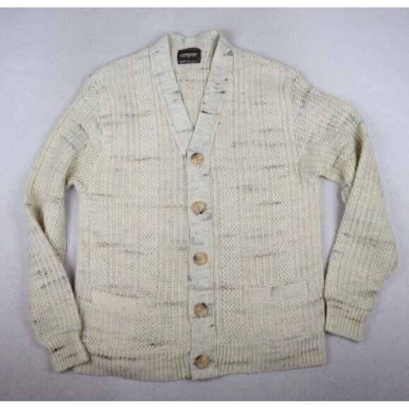 CAMPUS STUDIO ONE - VINTAGE MEN'S BEIGE CARDIGAN SWEATER - SIZE XL - Picture 3 of 11